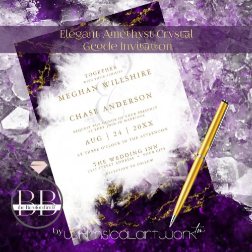 Wedding   Elegant Amethyst Crystal Geode Invitation