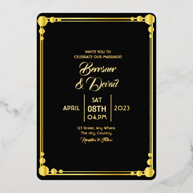 Wedding Elegant And Classic Gold Foil Foil Vector Foil Invitation (Front)