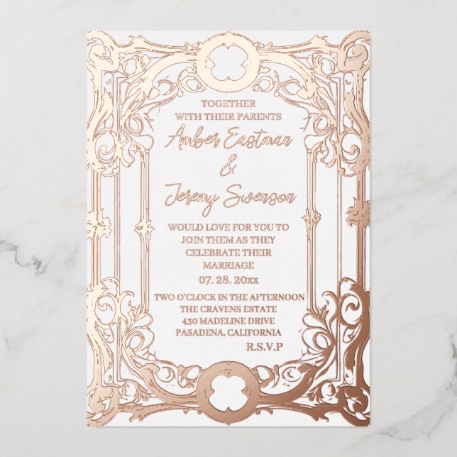 wedding elegant and romantic rose gold foil invitation (Front)