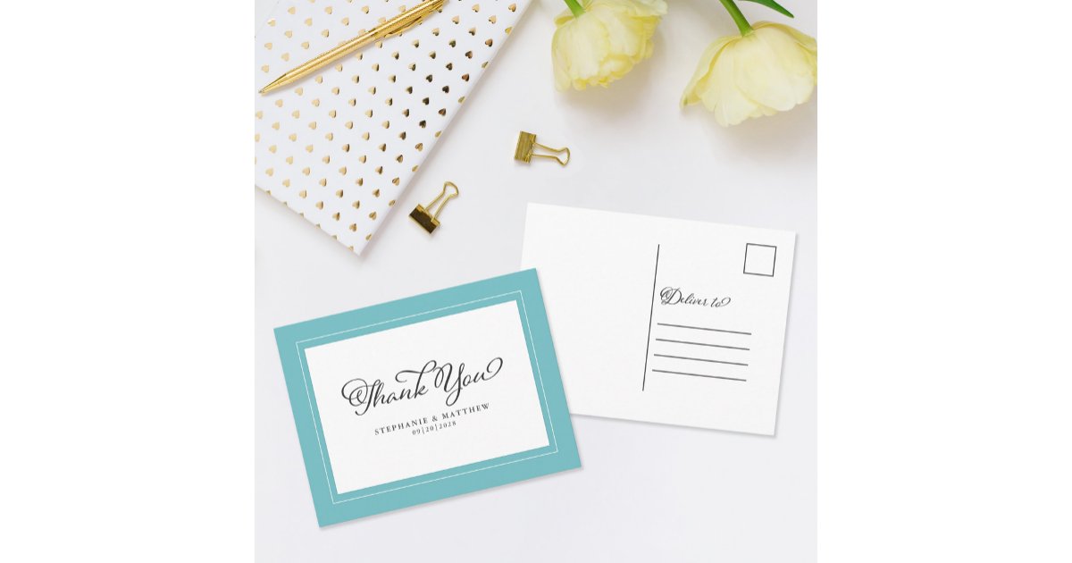 Wedding Elegant Aqua Chic Modern Borders Postcard | Zazzle