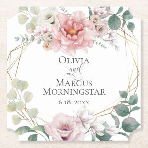 Wedding Elegant Baby Pink Peony Flowers Paper Coaster