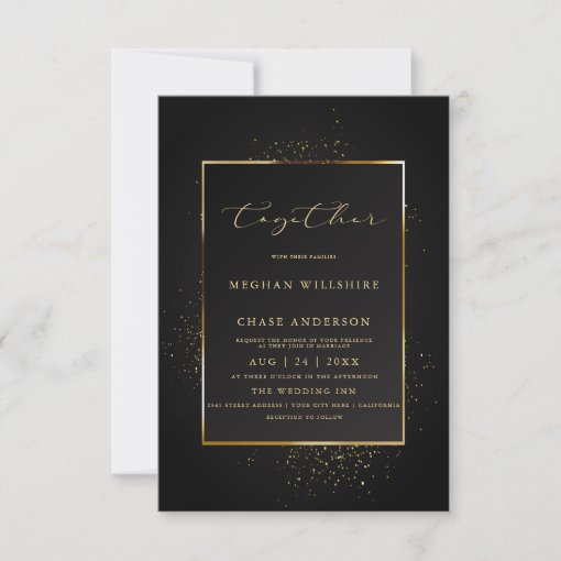 WEDDING | Elegant Black and Gold Glitter Invitation | Zazzle