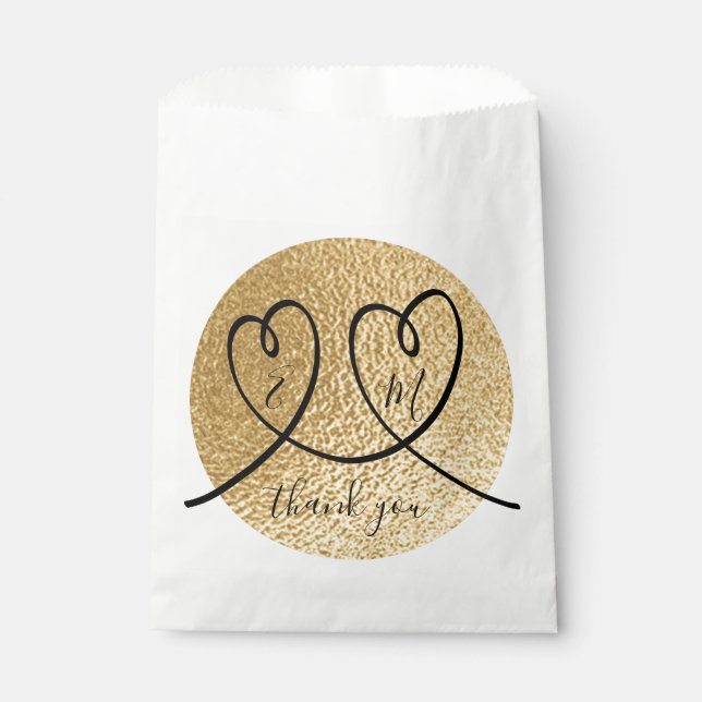Wedding Elegant Black and Gold Party Favor Bags (Front)