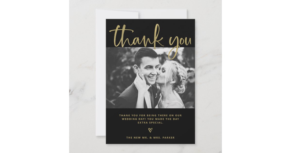 Wedding | Elegant Black and Gold with Photos Thank You Card | Zazzle