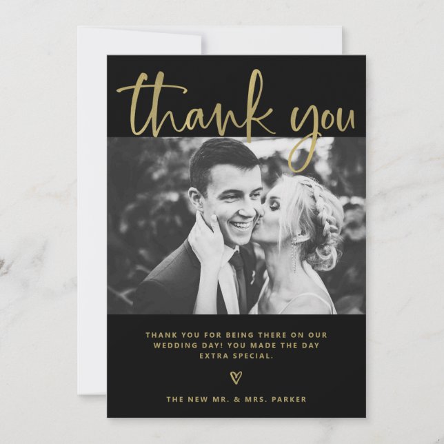 Wedding | Elegant Black and Gold with Photos Thank You Card (Front)