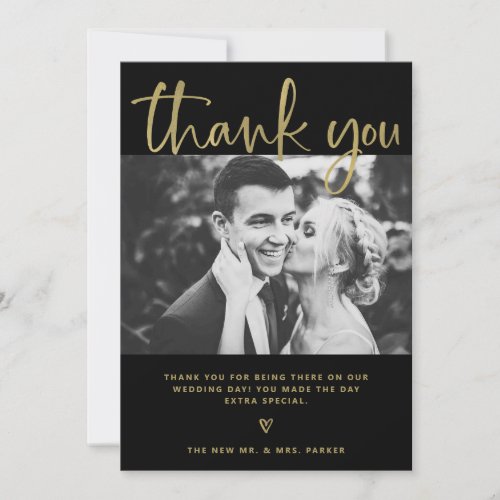 Wedding  Elegant Black and Gold with Photos Thank You Card