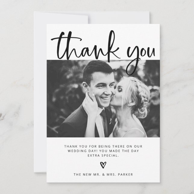 Wedding | Elegant Black and White with Photos Thank You Card (Front)