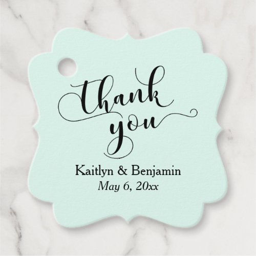 Wedding Elegant Black Script Mint Green Thank You Favor Tags