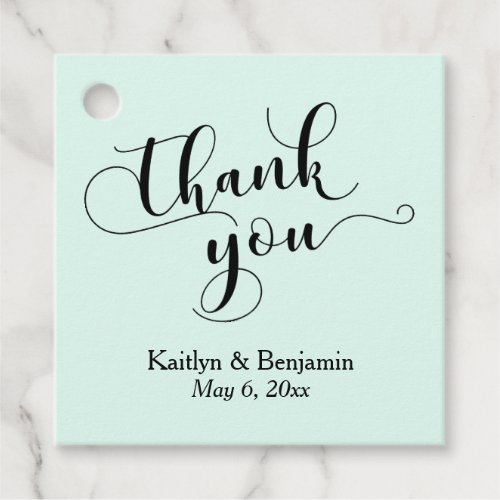 Wedding Elegant Black Script Mint Green Thank You Favor Tags