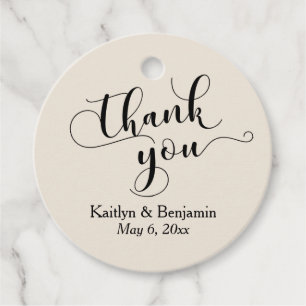 Wedding Elegant Black Script on Cream Thank You Favor Tags