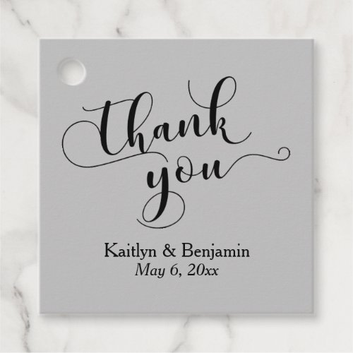 Wedding Elegant Black Script on Gray Thank You Favor Tags