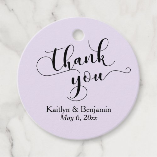 Wedding Elegant Black Script on Lavender Thank You Favor Tags