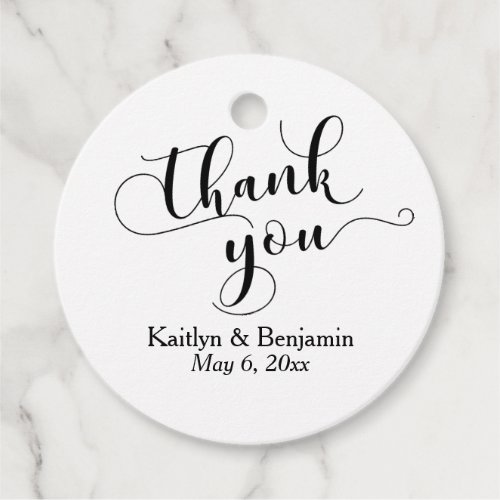 Wedding Elegant Black Script on White Thank You Favor Tags