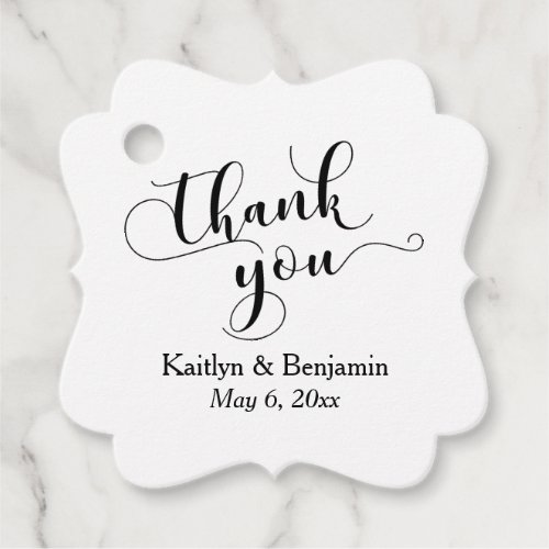 Wedding Elegant Black Script on White Thank You Favor Tags