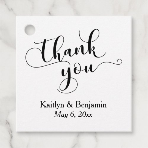 Wedding Elegant Black Script on White Thank You Favor Tags