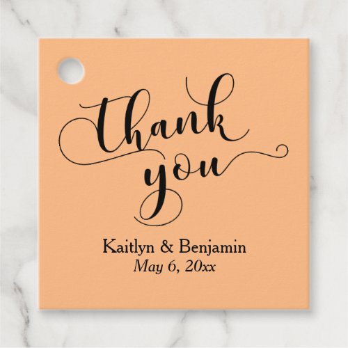 Wedding Elegant Black Script Pale Orange Thank You Favor Tags