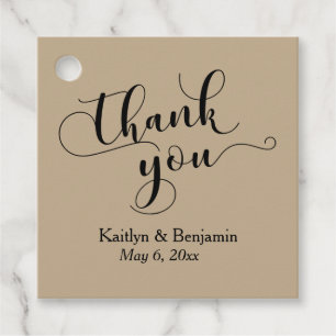 Wedding Elegant Black Script, Warm Sand Thank You Favor Tags