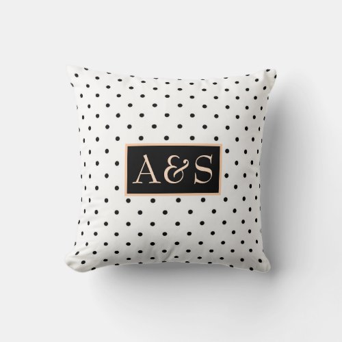 WeddingElegant BlackWhite Monogrammed Polka Dot Throw Pillow