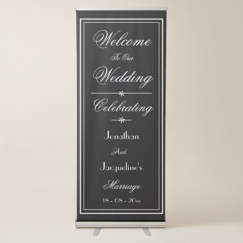 Wedding Elegant Black  White Script Chic Welcome  Retractable Banner