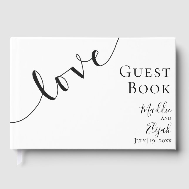 Wedding, Elegant, Black & White Simple, Script, Guest Book (Front)
