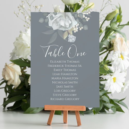 Wedding Elegant Blue Floral Table Number