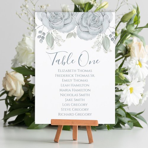 Wedding Elegant Blue Floral Table Number 