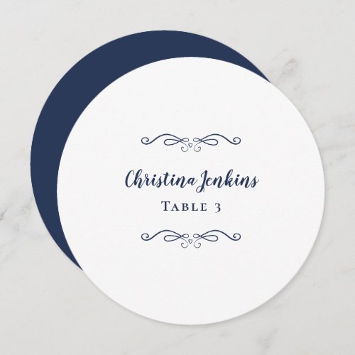 Wedding Elegant Blue  White Round Place Card