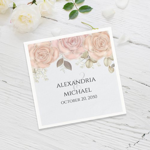 Wedding Elegant Blush Pink Simple Floral  Napkins