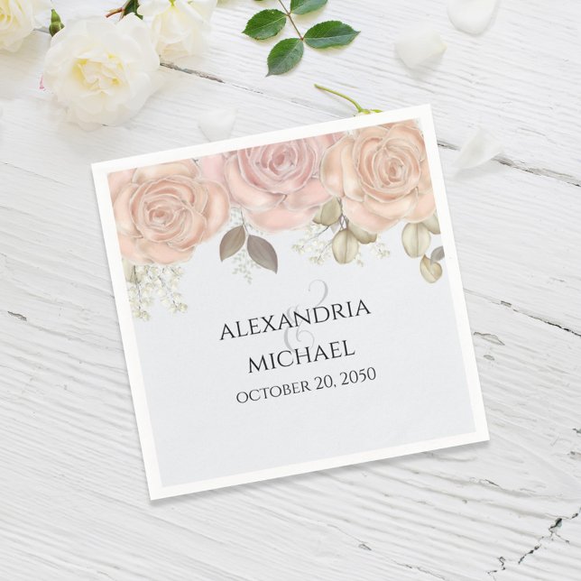 Wedding Elegant Blush Pink Simple Floral  Napkins (Creator Uploaded)