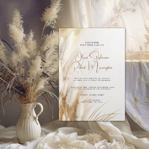 Wedding Elegant Bohemian Floral Gold Pampas Invitation