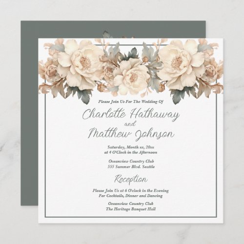 Wedding Elegant Bold Floral Cream Taupe Invitation