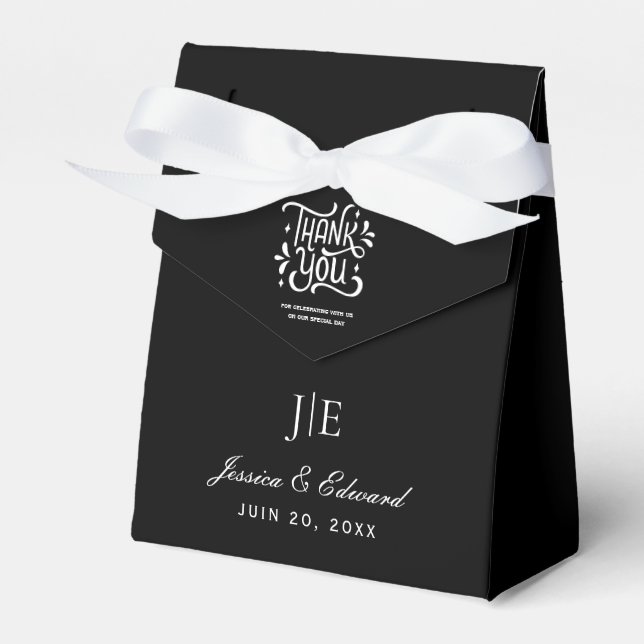 Wedding Elegant Bride Groom Names Black White Favor Boxes (Front Side)