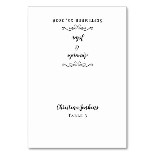Wedding Elegant Calligraphy Black White Place Card