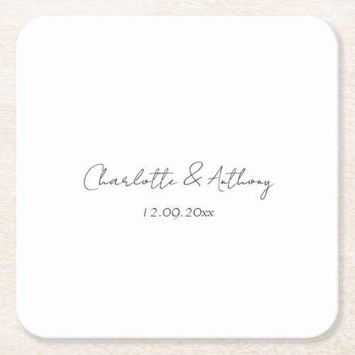 Wedding Elegant Calligraphy Creative Black White Square Paper Coaster