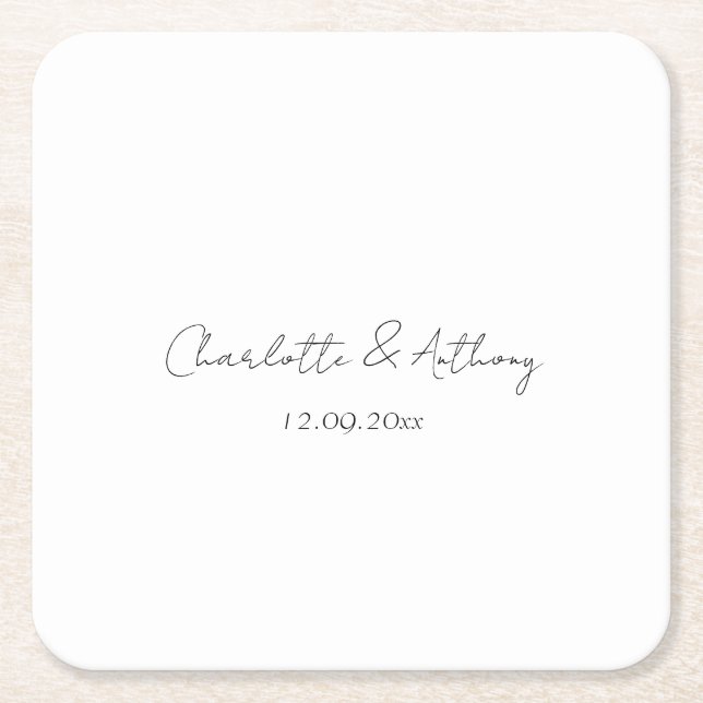 Wedding Elegant Calligraphy Creative Black White Square Paper Coaster (Front)
