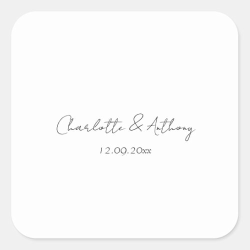 Wedding Elegant Calligraphy Creative Black White Square Sticker