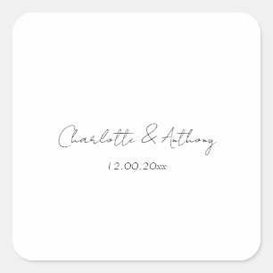 Wedding Elegant Calligraphy Creative Black White Square Sticker