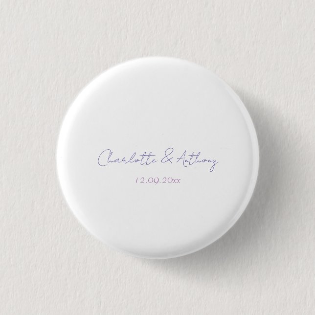 Wedding Elegant Calligraphy Creative Names & Date Button (Front)