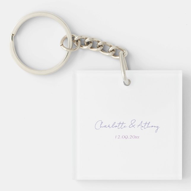 Wedding Elegant Calligraphy Creative Names & Date Keychain (Front)