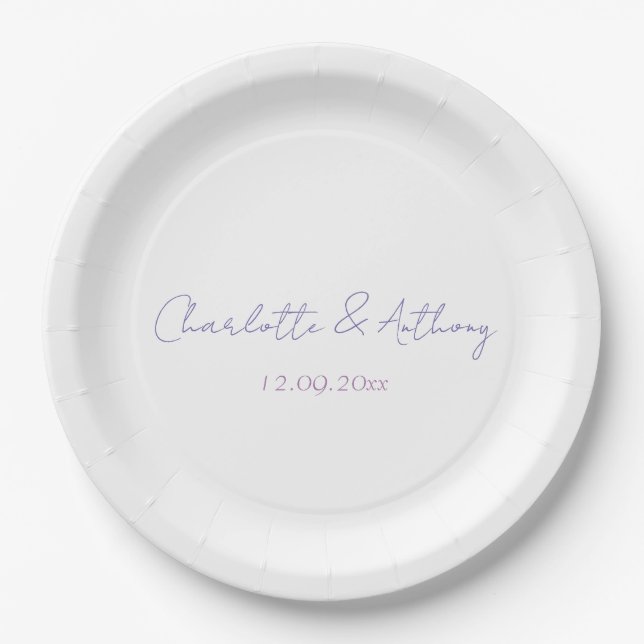 Wedding Elegant Calligraphy Creative Names & Date Paper Plates (Front)