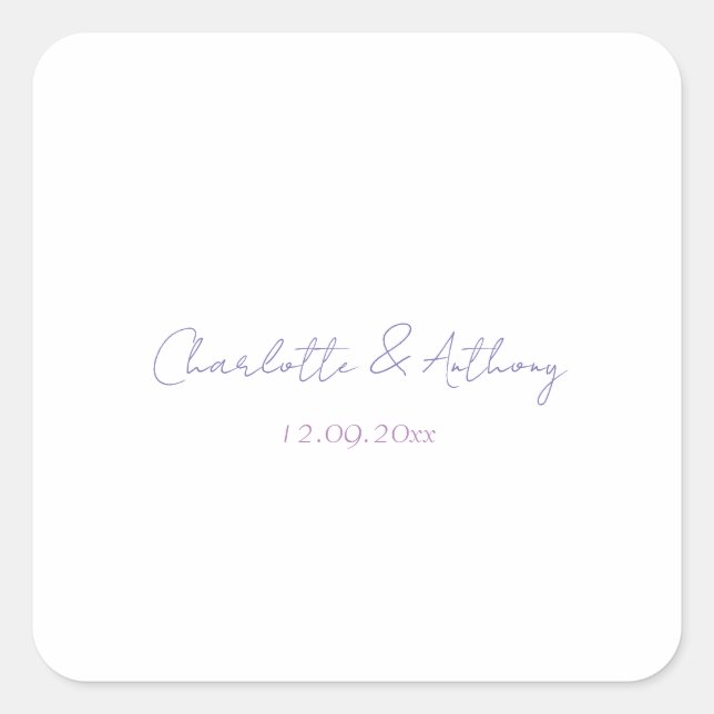 Wedding Elegant Calligraphy Creative Names & Date Square Sticker (Front)