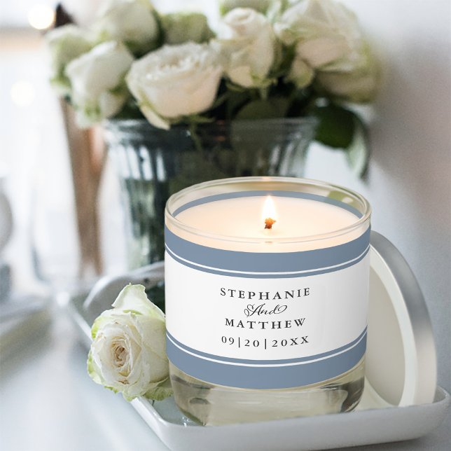 Wedding Elegant Calligraphy Names Date Dusty Blue Scented Candle (Wedding Elegant Calligraphy Names Date Dusty Blue Scented Candle)