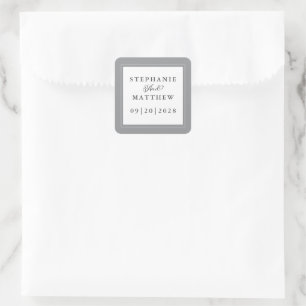 Wedding Elegant Calligraphy Script Chic Gray White Square Sticker