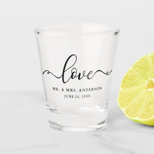 Wedding Elegant Calligraphy Script Love Shot Glass (Front)