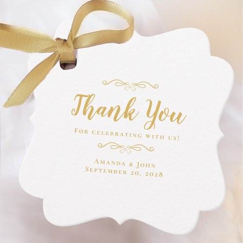  Wedding Elegant Calligraphy Thank You Gold White Favor Tags