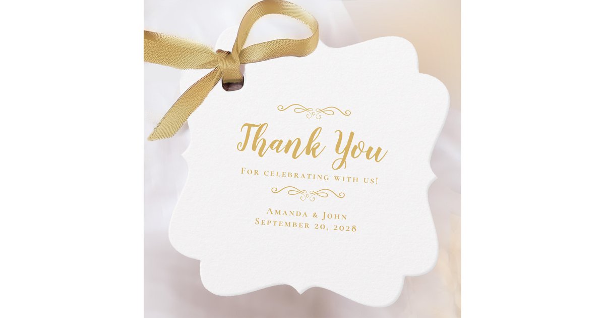 Wedding Elegant Calligraphy Thank You Gold White Favor Tags | Zazzle