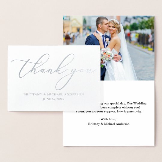 Wedding Elegant Calligraphy Thank You Silver Foil Card | Zazzle.com