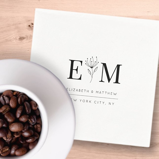 Wedding Elegant Chic Modern Foliage Chic Monogram Napkins (Creator Uploaded)