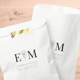 Wedding Elegant Chic Modern Monogram Foliage Favor Bag