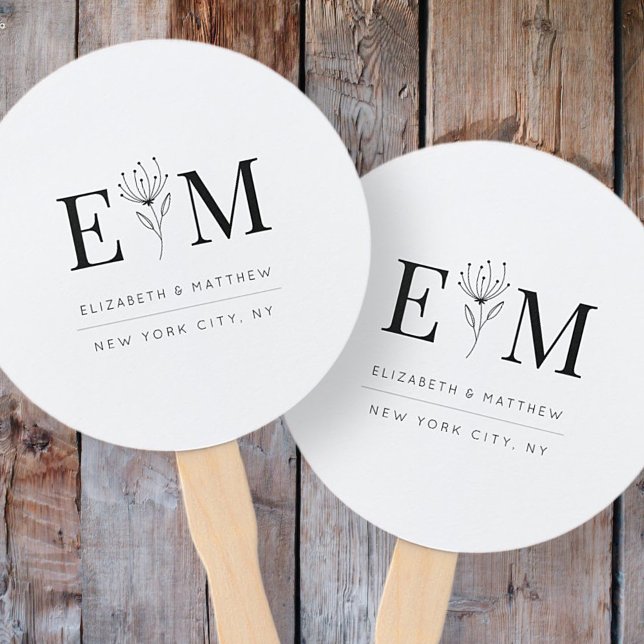 Wedding Elegant Chic Modern Monogram Foliage Hand Fan (Creator Uploaded)